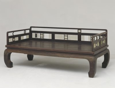 图片[1]-Rosewood balustrade bed inlaid with jade-China Archive